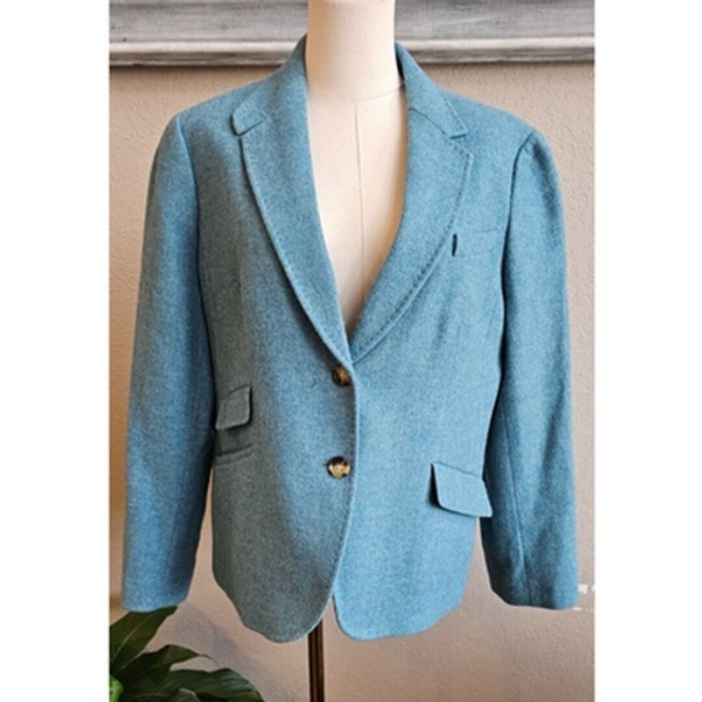 Talbots Petites Shelted Wool Blazer Jacket Teal Blue Size 16P Single Button‎